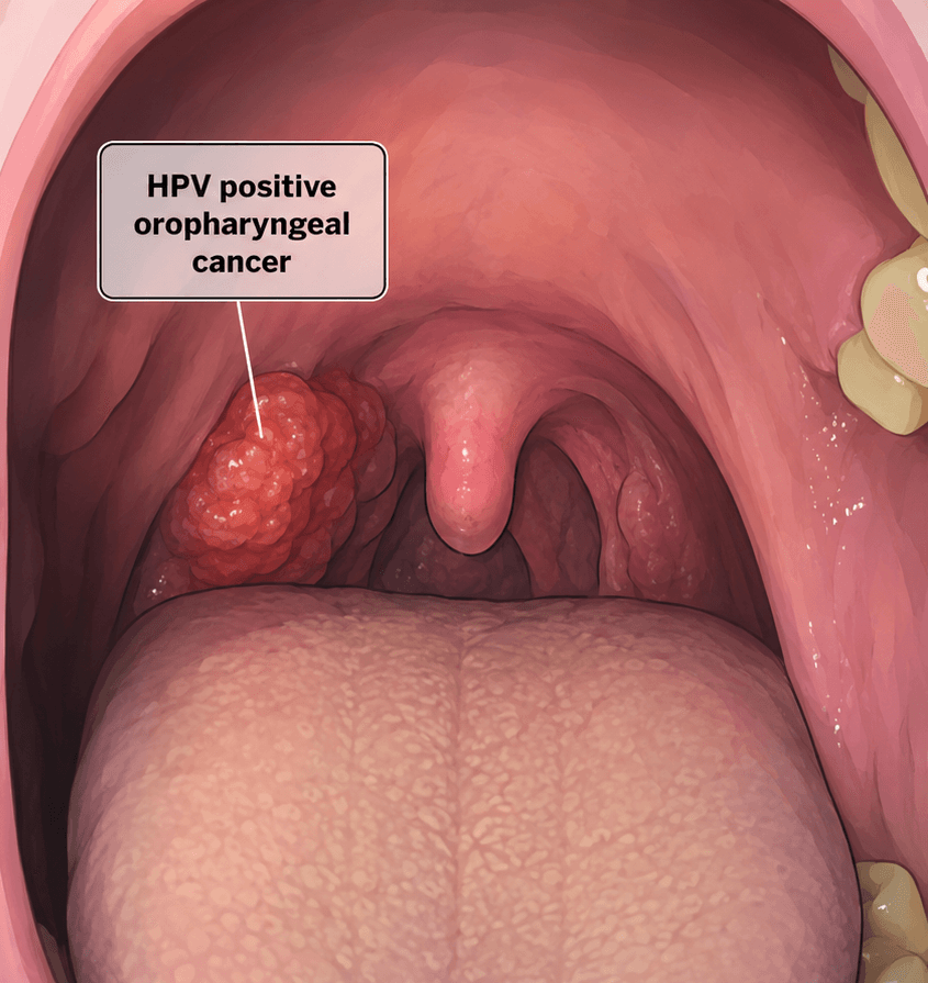 人類乳突病毒 (HPV) 引起口咽癌與口腔癌的分布示意圖